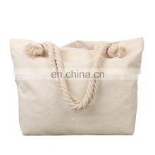 Cotton Bag With Zipper Womens Canvas Rope Handle Shoulder Bag thumbnail-1