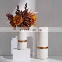 Nordic Ins Ceramic Vase Cylindrical Plain White Gold Modern Dry Flower Pots Jar Ceramic Vase For Home Decor