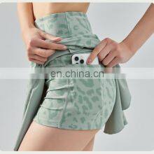 Quick Dry Leopard Print High Waist 2-in-1 Mini Tennis Skirt Women Outdoor Sportswear Golf Apparel With Side Pocket Shorts Skirt thumbnail-2