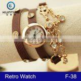 2015 Leather Strap Vintage Bracelet Lady Watch Relojes With Pendant thumbnail-1