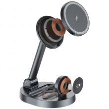 Portable Foldable 3 in 1 Wireless Magnetic Phone Charger Stand 15W Wireless Charger Fast Charging for Iphone thumbnail-3