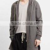Fashion Casual Wholesale Dark Grey Mens Long Cut Hoodies thumbnail-3