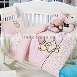Embroider Bear Bedding Cotton Baby Comforter Set 200TC In Pink Color