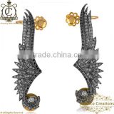 Wings Ear Cuffs Jewelry,Natural Diamond 925 Silver Jewelry,Designer Ear Cuffs Jewelry, 14k Gold Handmade Ear Cuffs Jewelry