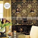 buy deep embossed pvc coated wallpaper, black and silver gorgeous damask wall mural for tv background wall , charming wall cover