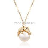 Fancy Jewelry Gold Plated Zinc Alloy Pearl Pendant Alligator Earring Necklace Set Supplier's Choice thumbnail-3
