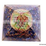 Quality Big Orgone Indigo Chakra Pyramid With Flower Of Life Symbol And Crystal Point | Reiki Pyramid thumbnail-3