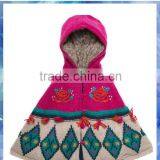 girls flower embroidery hooded sweater/children poncho/custom knitted sweaters