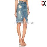 2015 front slit ripped jeans for women latest long skirt design JXQ1100
