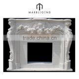 Hand Carving White Marble Flower Design Fireplace Mantel / Surround thumbnail-1