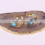 New Style Gold Design Ring, Pave Crystal Zircon Turquoise Stone Rings thumbnail-2