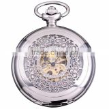 Classic Skeleton Hand Winding Mechanical Necklace Mens Pocket Watch