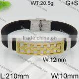 Wholesale New Gold Black Leather Mens Bracelet Models thumbnail-4
