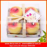 Four Yellow Peach Set Sign Label Small Round Candles