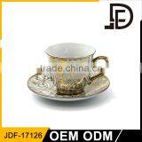 Wholesale Gold Electro Plating Custom Printed Durable Porcelain Tea Cup and Saucer thumbnail-1
