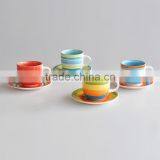 Set of 4 Cup and Saucer With Hand Painting, Ceramic Handpainted Cup and Saucer Set thumbnail-2