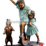 Brass Lchildren Playing Dog Sculpture for Garden Decor thumbnail-1