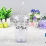 12oz Clear Acrylic Double Wall Tumbler With Straw thumbnail-1
