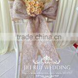 Natural Burlap Hessian Chair Sash Jute Chair Band With Lace at Middle for Rustic Wedding thumbnail-1