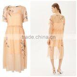 Woman Short Sleeve Flower Embroidered Midi Length Fashion Dress thumbnail-1