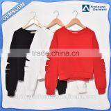 Custom Latest Design 100% Cotton Ripped Cut Long Sleeve Blank Oversized Sweatshirt for Women thumbnail-1