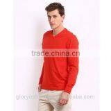 Cotton Plain Long Sleeve Red t Shirt With V Neckline thumbnail-3