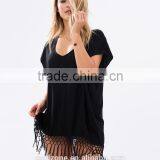 Women Oversized v Neck Coverup Sexy Kaftan With Fringe thumbnail-2