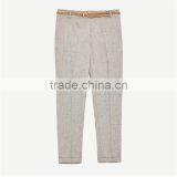 Elegant Fancy Roll-up Hem Linen Grey Dress Pants With Braided Belt thumbnail-6
