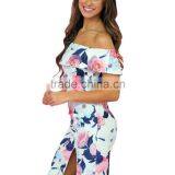 Summer Front Slit One-piece Printed Floral off Shoulder Dress thumbnail-5