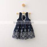 Hot Sale Navy Blue Embroidery no Sleeve Cotton Baby Girls Dress thumbnail-2