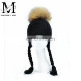High Quality Knitted Beanies Colorful Big Raccoon Fur Pom Pom Winter Hat Beanie Kids thumbnail-6