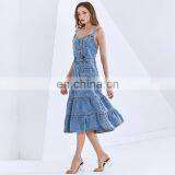 TWOTWINSTYLE Square Collar Sleeveless High Waist Cross Sling Midi Ladies Denim Dresses thumbnail-6