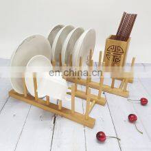 Bamboo Dish Drying Rack Kitchen Plate Storage Stand Plate Rack Holder Coffee Mug Cup Holder Wooden Tableware thumbnail-3