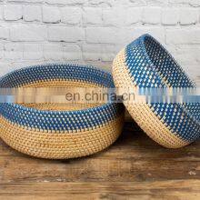 Rattan Storage Basket Tray in Blue & Orange Boho Home Decor thumbnail-3