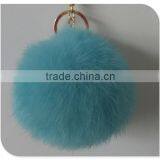 Red Fur Pom Pom Keychain Rabbit Fur Pom Pom Ball With Flower Bag Charm thumbnail-2