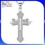 Fashion White Gold Plated Pave Cubic Zircon CZ 925 Sterling Silver Cross Pendant Necklace Pendant thumbnail-1