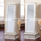 European style wood white bedroom armoire jewelry with cheval mirror