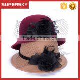 K-108 Ladies Formal Hats With Flower Charm Band Wool Felt Bucket High Quality Women Lace Trim Homburg thumbnail-5