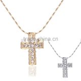 Fashion Jewelry 2015 18k Gold Plated Chain Austrian Crystal Rhinestone Pendant Cross Necklace Women