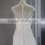 AR-11 Simple Generous White Elegant Long Sequined Appliques O-Neck Satin Bride Dress Boho Wedding Dress Beach Wedding 2016 thumbnail-5