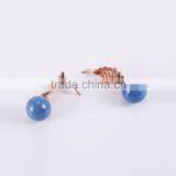 Round Blue Bead Stud Earring With Gold Wing thumbnail-3