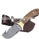 A DIFFERENT WOOD COMBINATION HANDLE DAMASCUS STEEL HUNTING KNIFE thumbnail-1