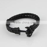 Unisex Fashion Braided Leather Cord Wrap Antique Anchor Bracelets thumbnail-1