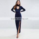 2017 Women Long Sleeve High Neck Maxi Dress With Choker Detail HSd9035 thumbnail-3