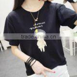 2016 New Fashion Style Summer Girl Student Popular Korean Star Commics Potrait Print Short Sleeve T- Shirt thumbnail-2