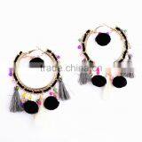 Bohemian Colorful Tassel With Pompon Hoop Earrings for Women Jewelry thumbnail-3