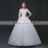 MGOO Custom Made Less 100 USD Tulle Lace Applique Wedding Dress Slash Neck 3/4 Sheer Neck Elegant Handmade thumbnail-2