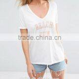 Wholesale Customized Summer Cheap Women Custom T-shirt V Neck And Beach Bum Burnout thumbnail-2