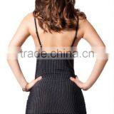 Plus Size Slip Lingerie Nightwear White Stripes Lace Trims With Thong - Black thumbnail-3