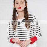 Ladies Black and White Striped Computer Knitted Striped Sweater With Hihg Quality thumbnail-3